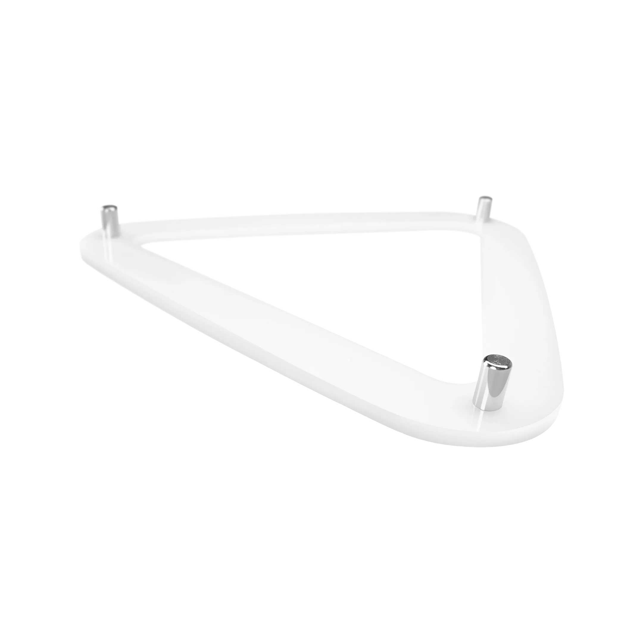 White plastic triangular bracket with three metallic screws