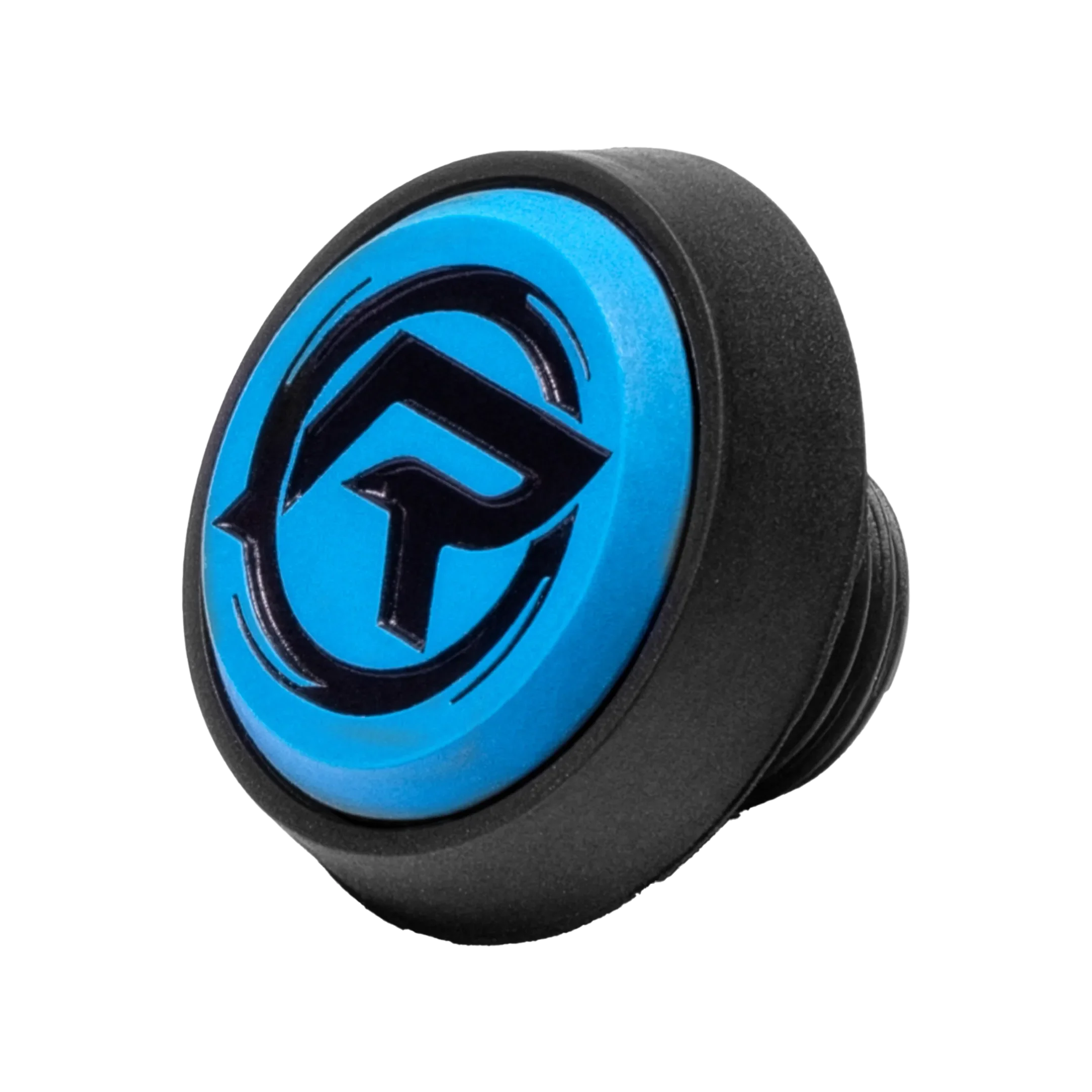 Black circular pool cue bumper with circular blue R
