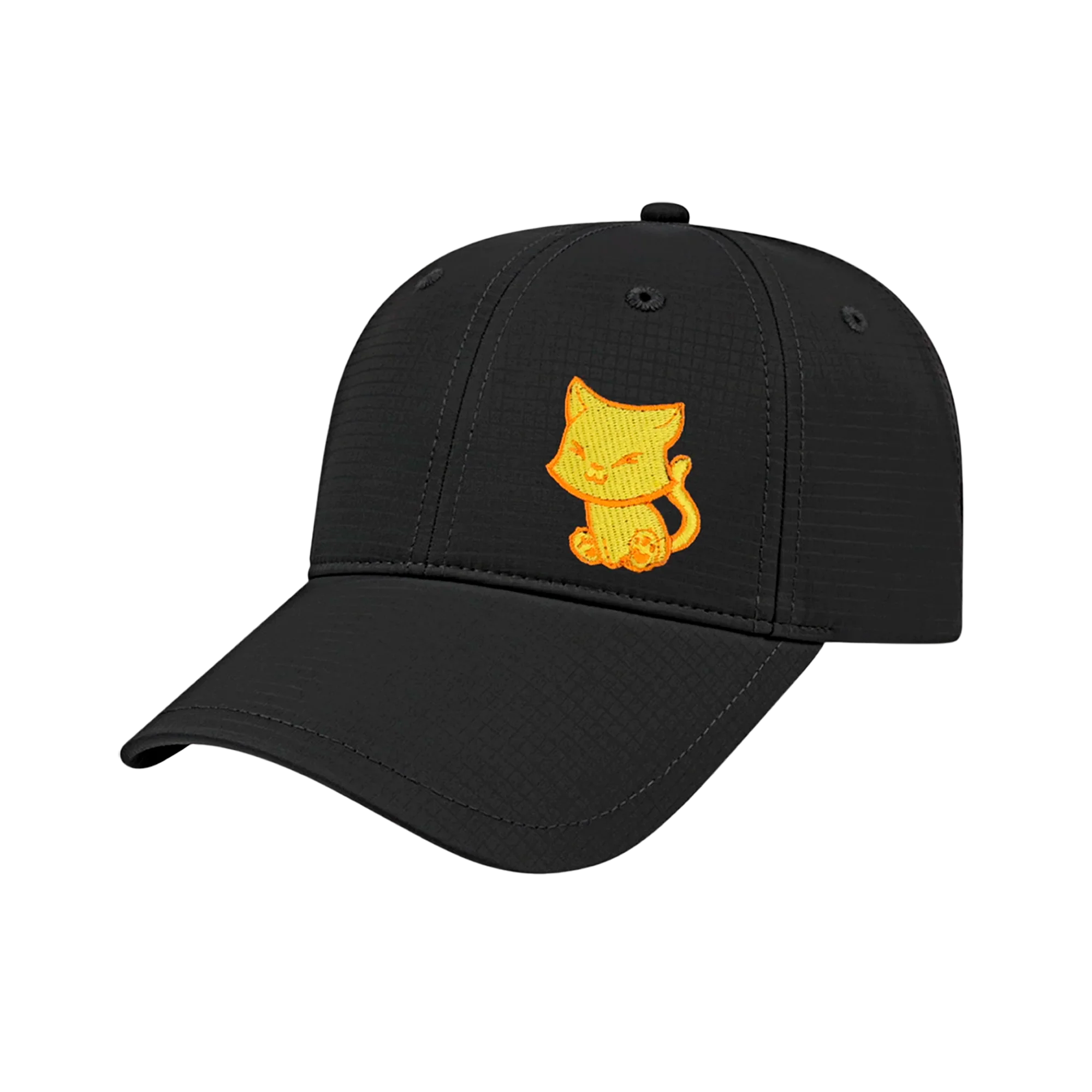 Black ball cap with gold embroidered cat