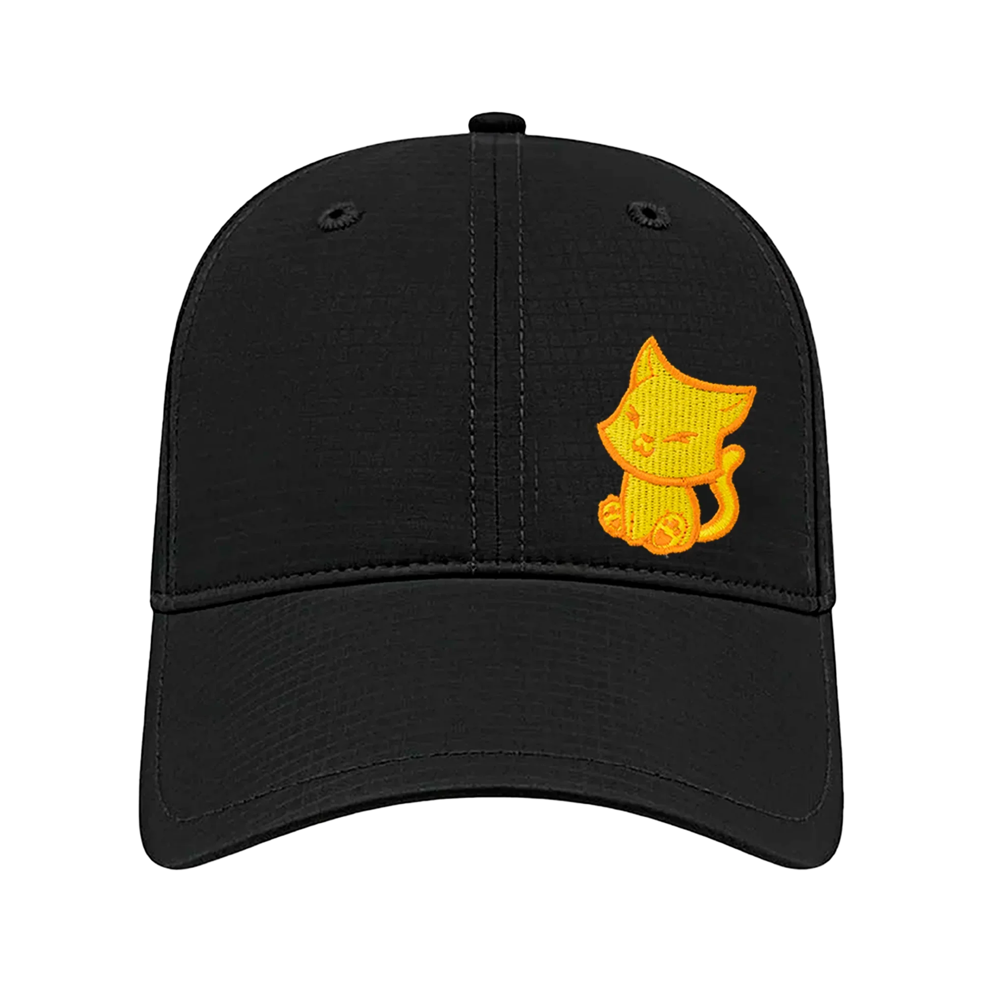 Black ball cap with gold embroidered cap