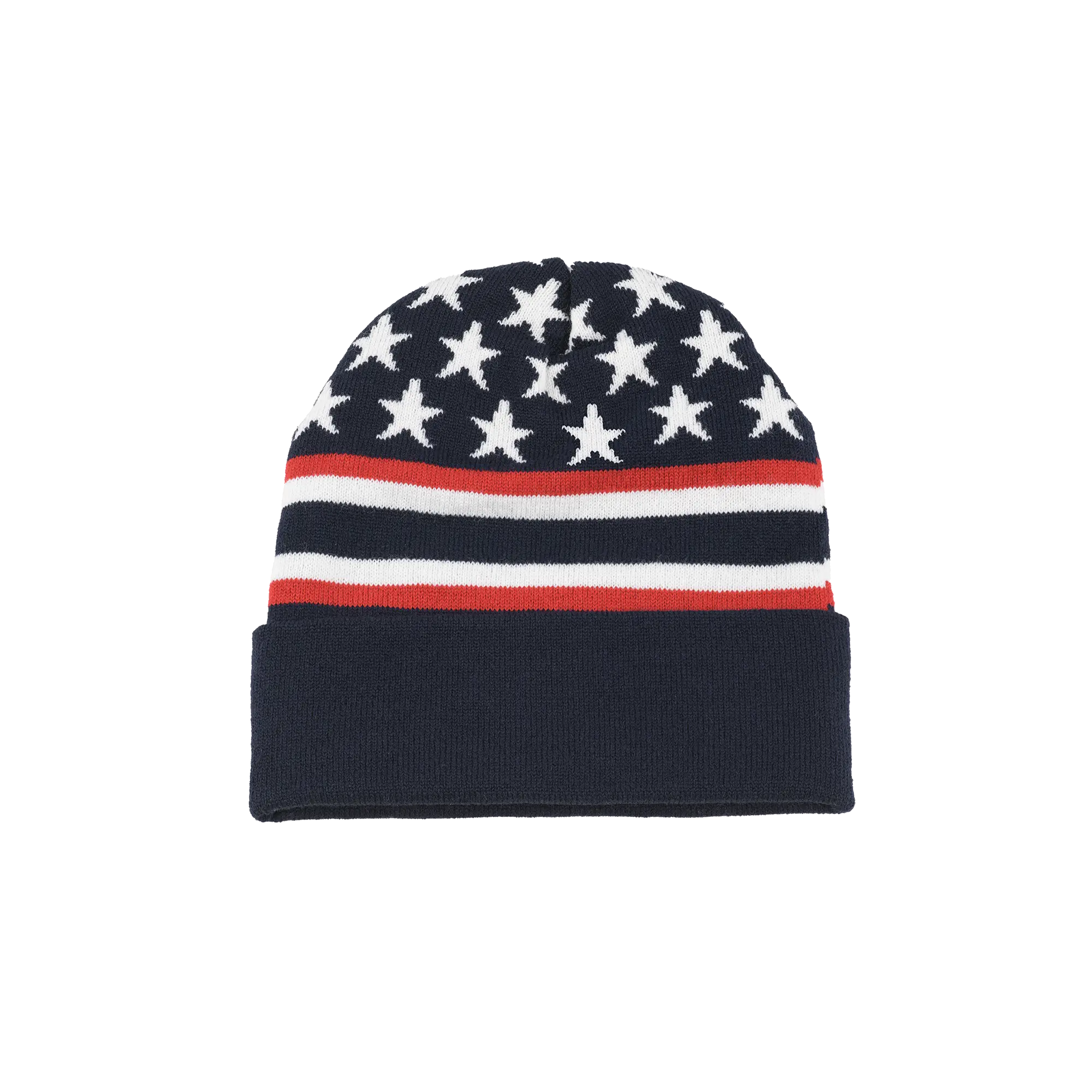 Red, white, and blue beanie with stars and stripes