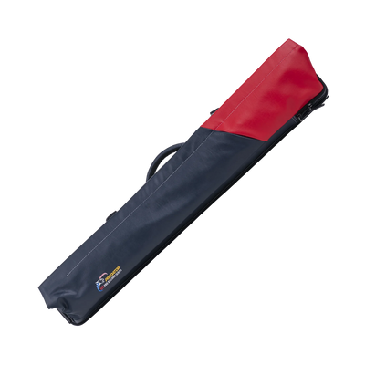 Red and navy blue pool cue case with Predator US PRO BILLIARD SERIES logo