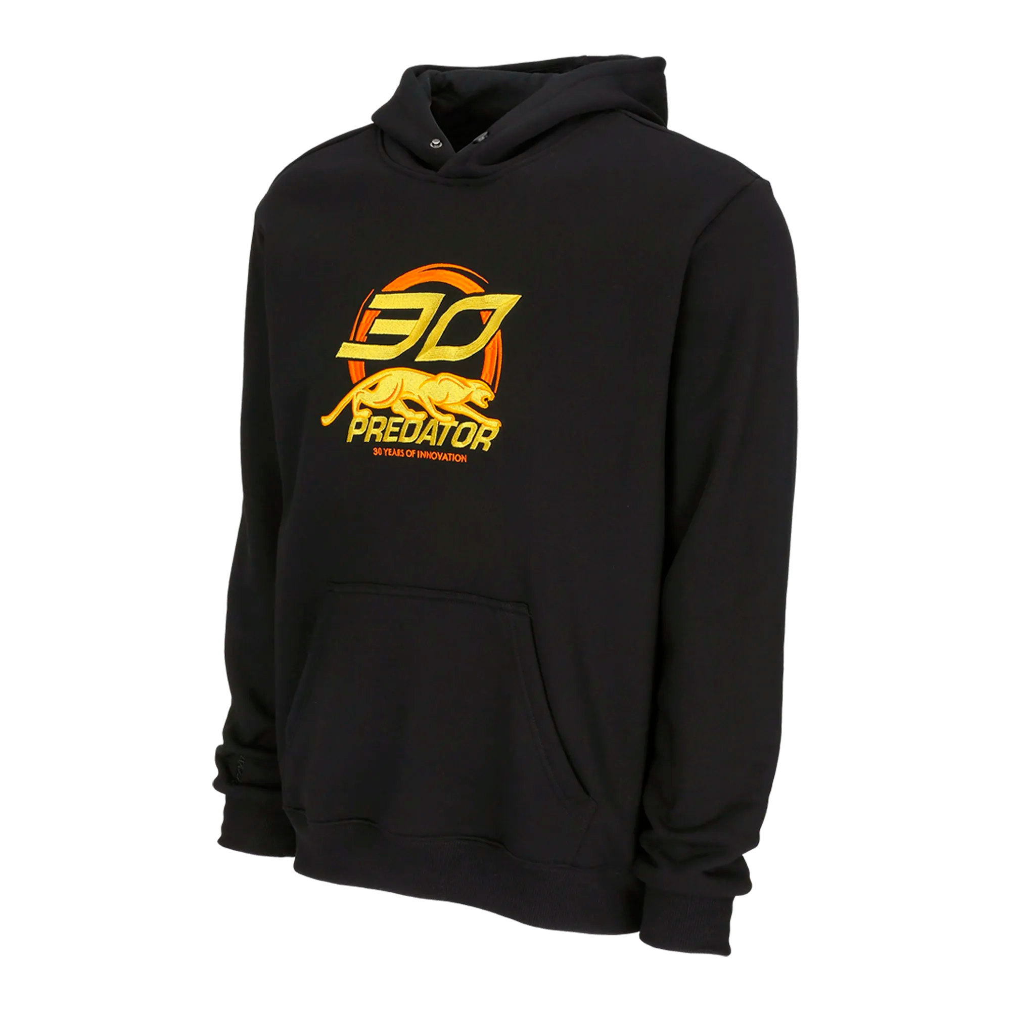 Black hoodie with yellow and orange 30 PREDATOR logo