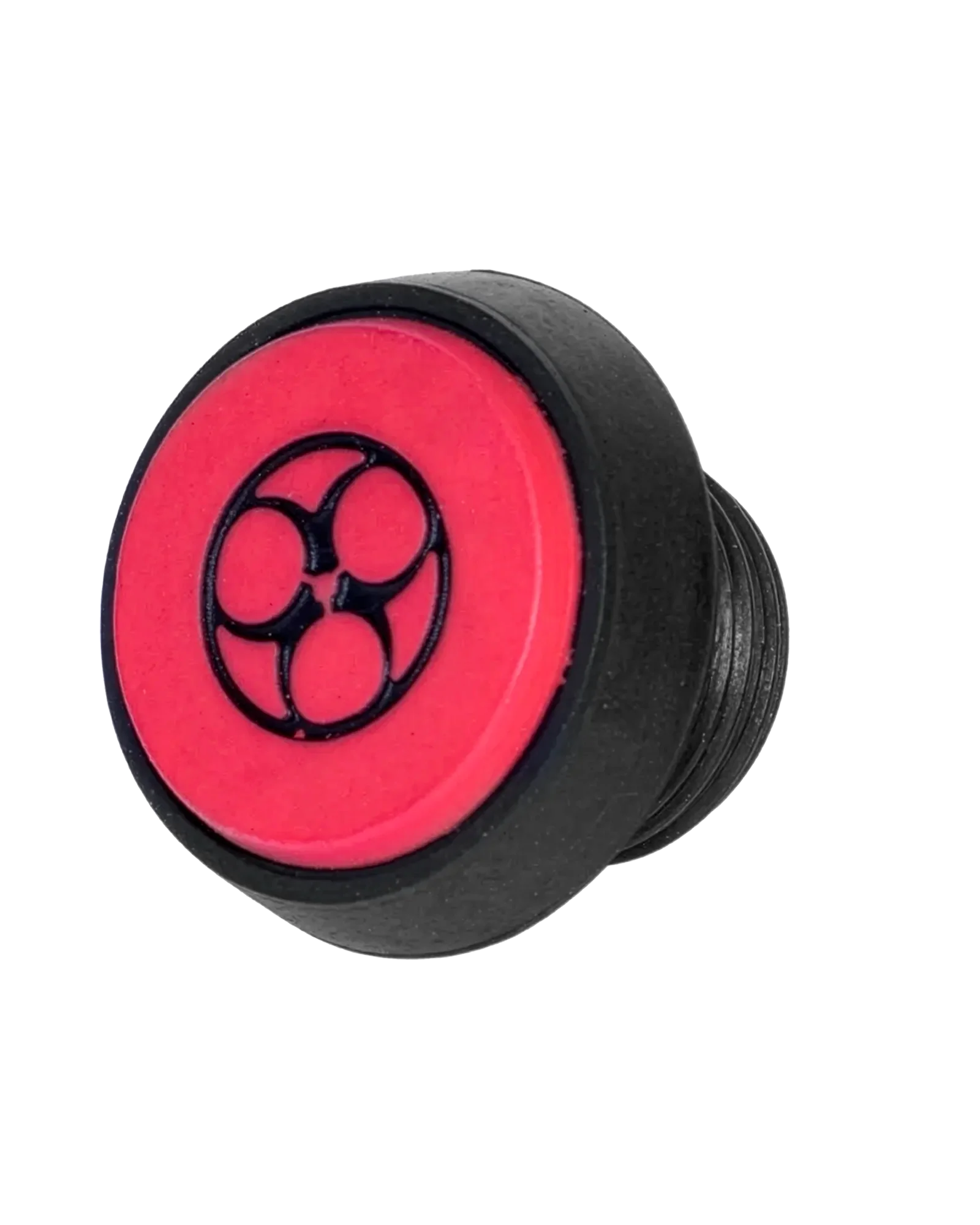 Round, red and black Poison bumper on white background.