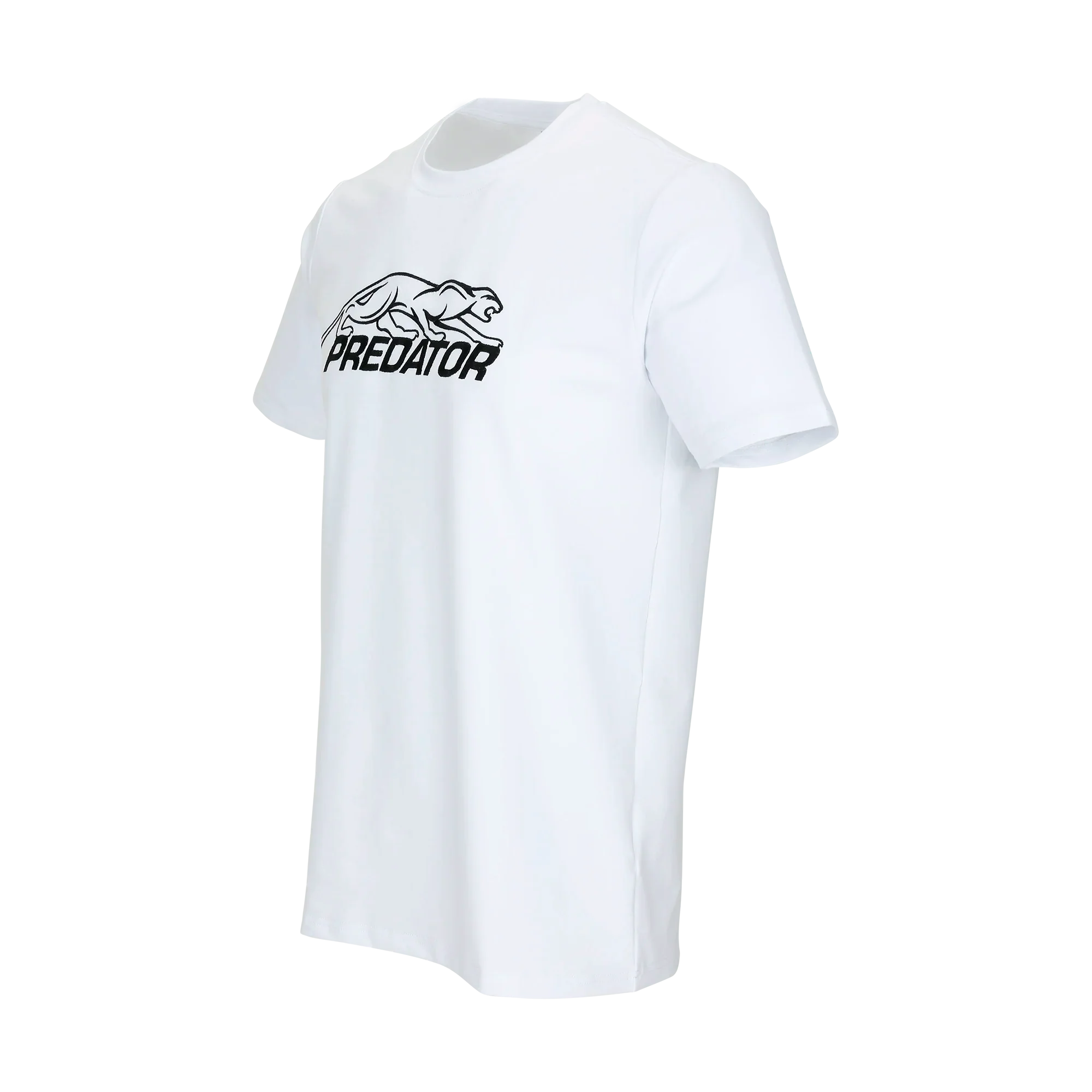 White t-shirt with black Predator logo against a white background.