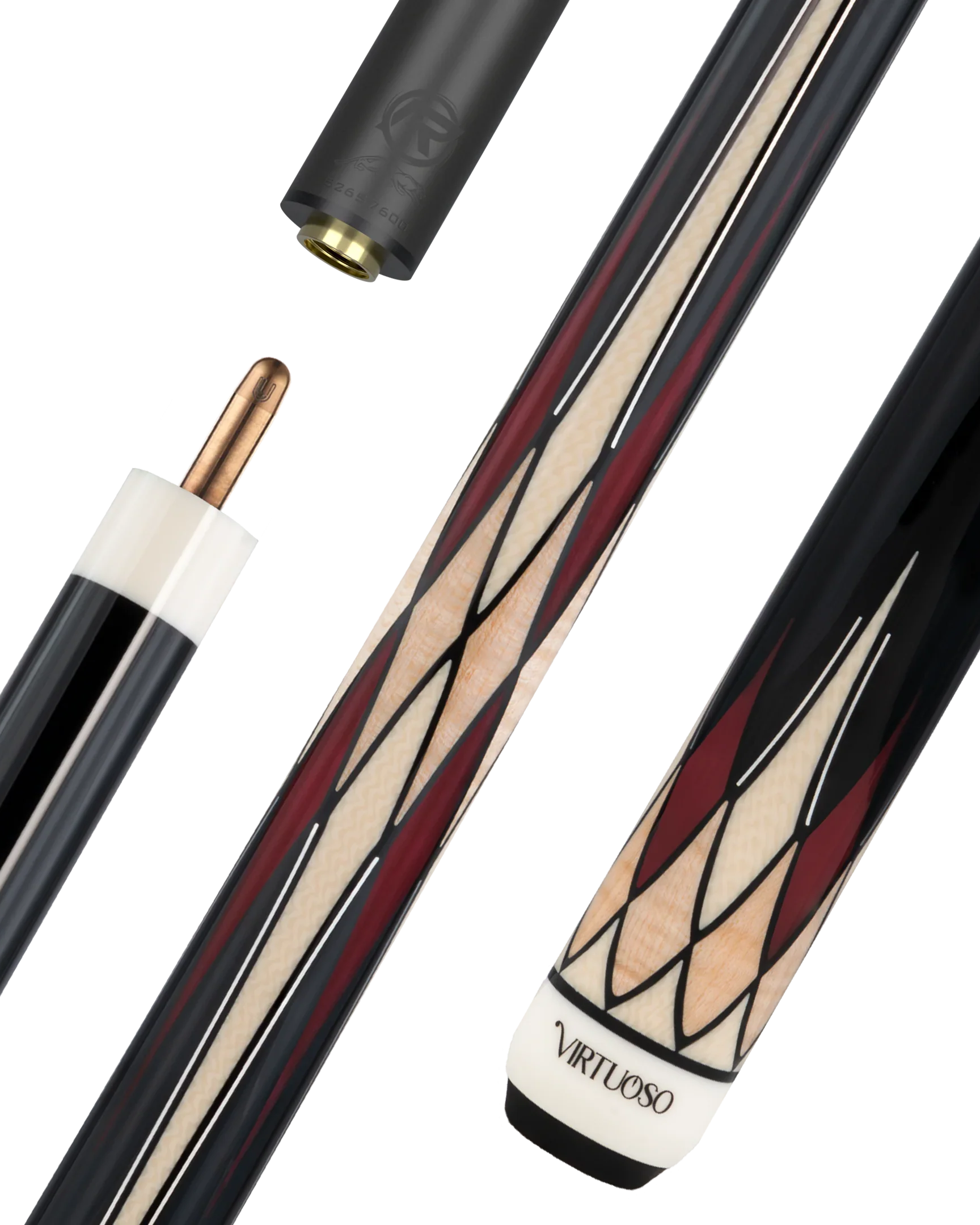 Black and Red Virtuoso Carom Cue with Logo