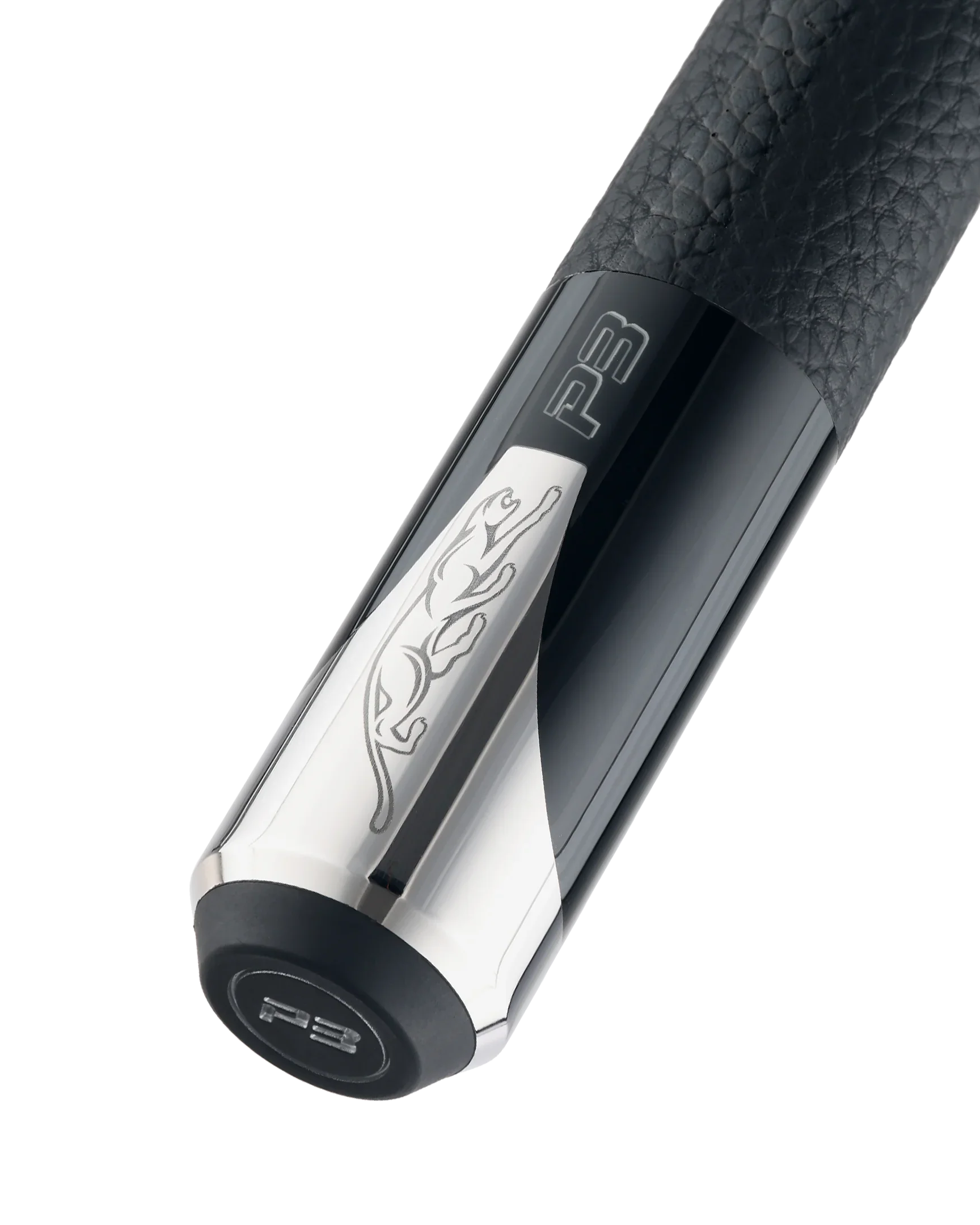 P3 black luxe leather wrap pool cue butt predator logo