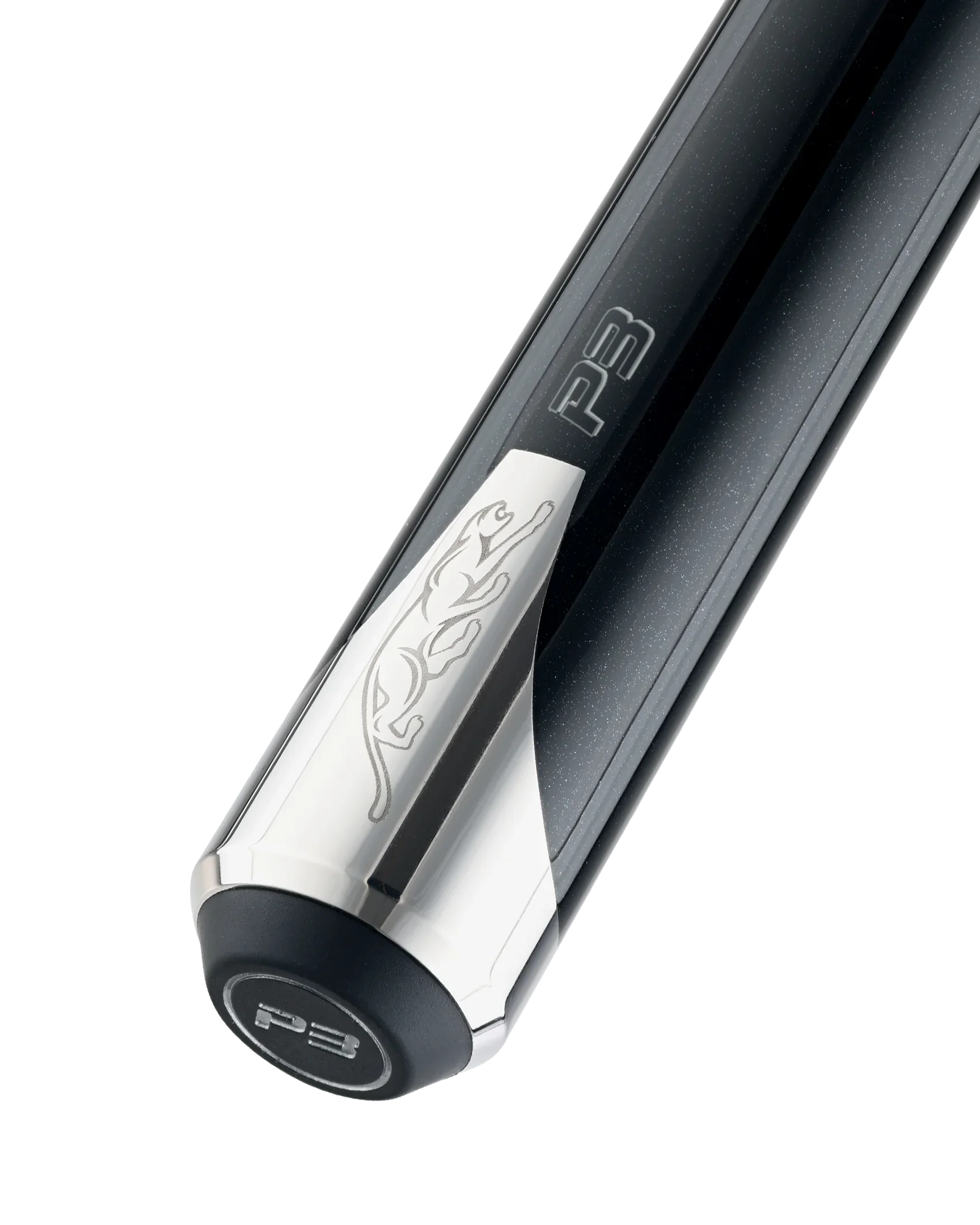P3 black pool cue no wrap butt closeup