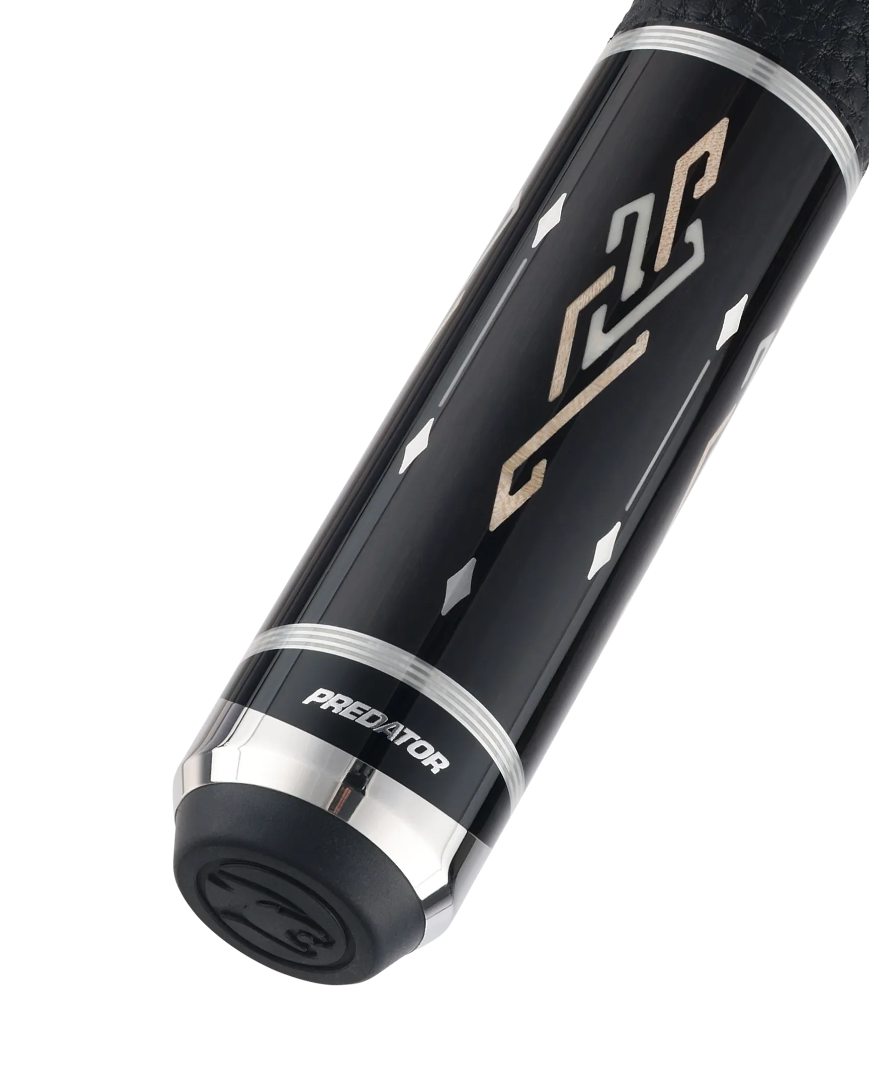 Blak5 1 Pool Cue Leather Wrap Butt Closeup with Predator Logo