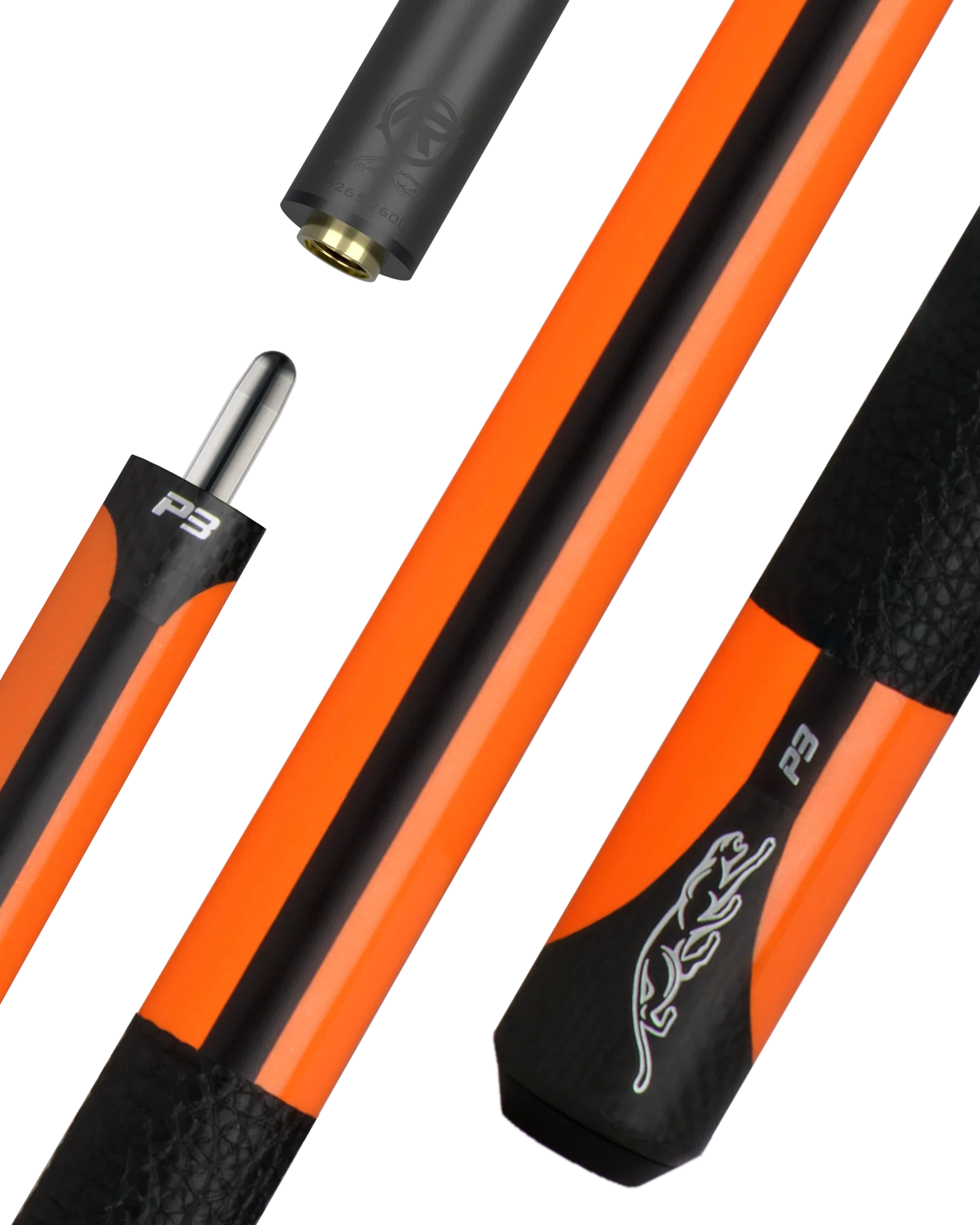 P3 Orange Leather Wrap pool cue with pin