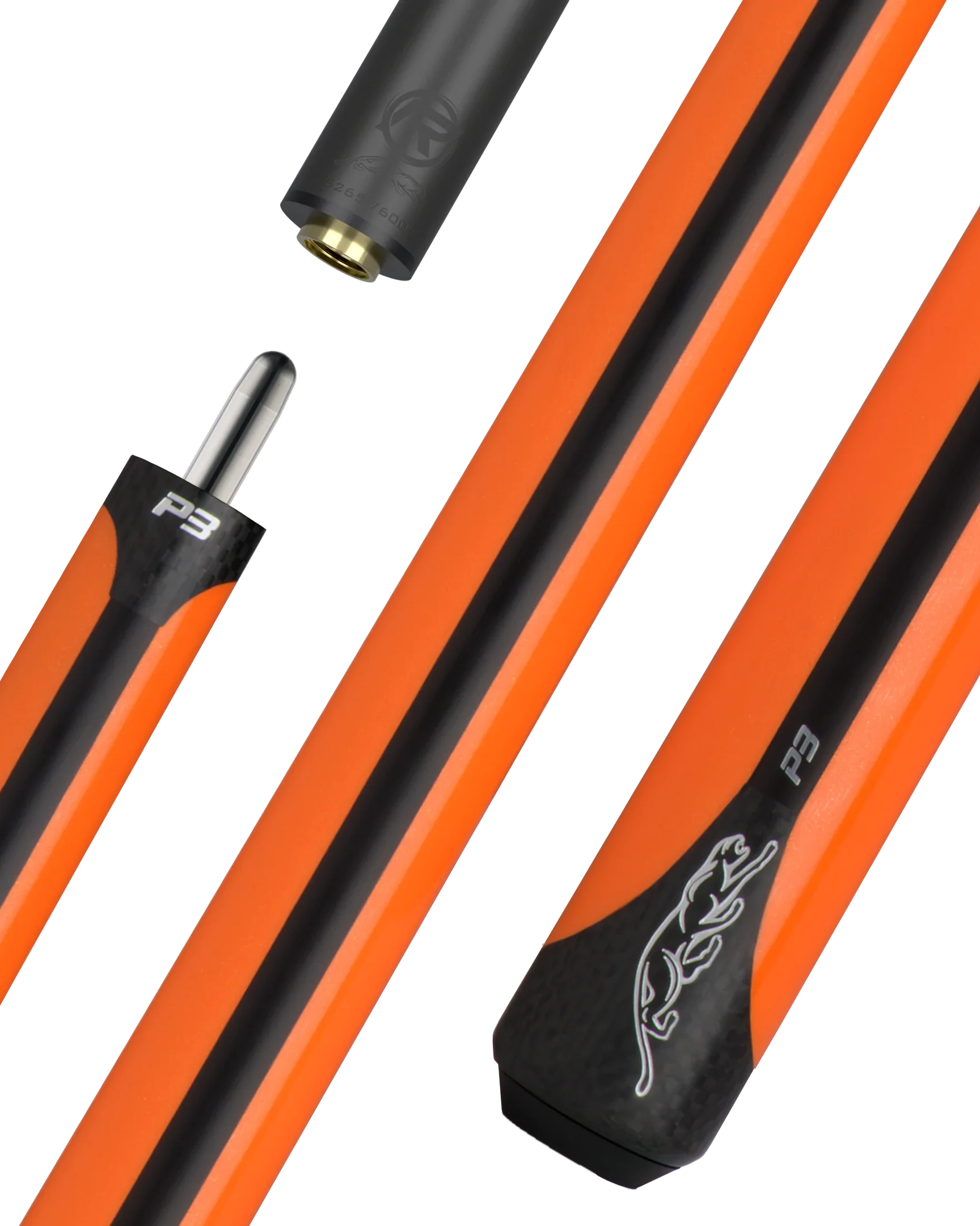 P3 Orange No Wrap pool cue with logo