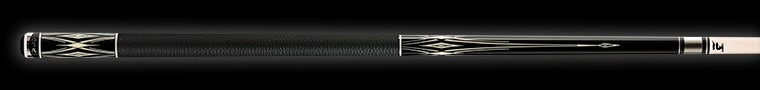 Black pool cue with silver accents and textured black wrap