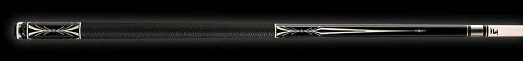 Black retired pool cue with white detailing and textured black wrap