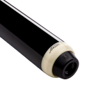 Close-up of a pool cue with black and beige design