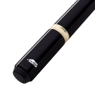 Black pool cue with pale band and logo
