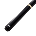 Black pool cue with pale band on a white background. White predator logo on the bottom.