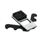 Black and silver Predator cue holder with black arms folded up on both sides.