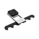 Black and silver Predator pool cue holder with black arms extended on both sides.