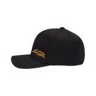 Side view of black ball cap with gold embroidered panther logo against a white background.