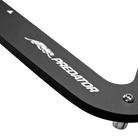 Closeup of black pool ball rack with white Predator logo