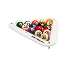 Set of pool balls in a white triangle rack