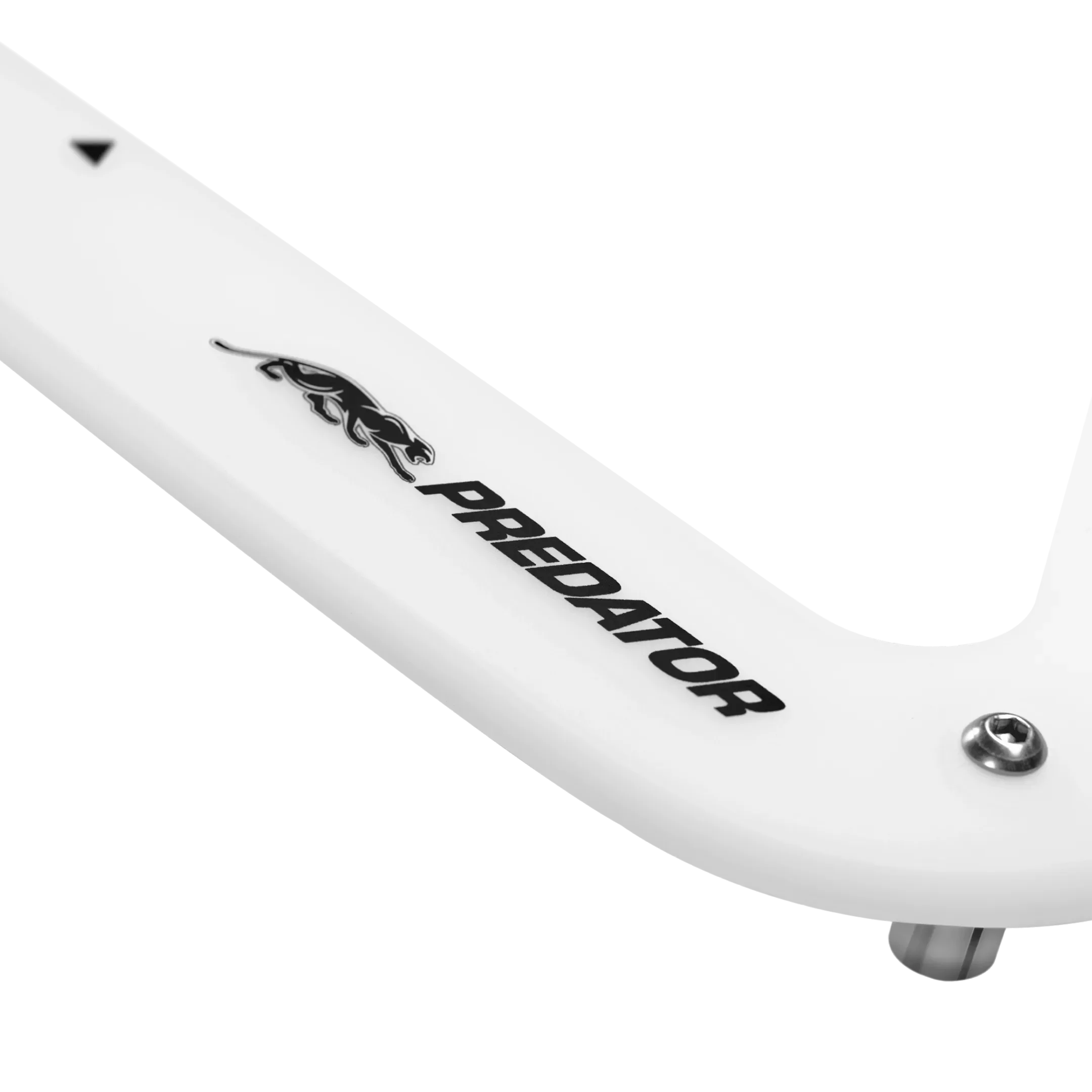 Close-up of a white pool rack with 'Predator' branding