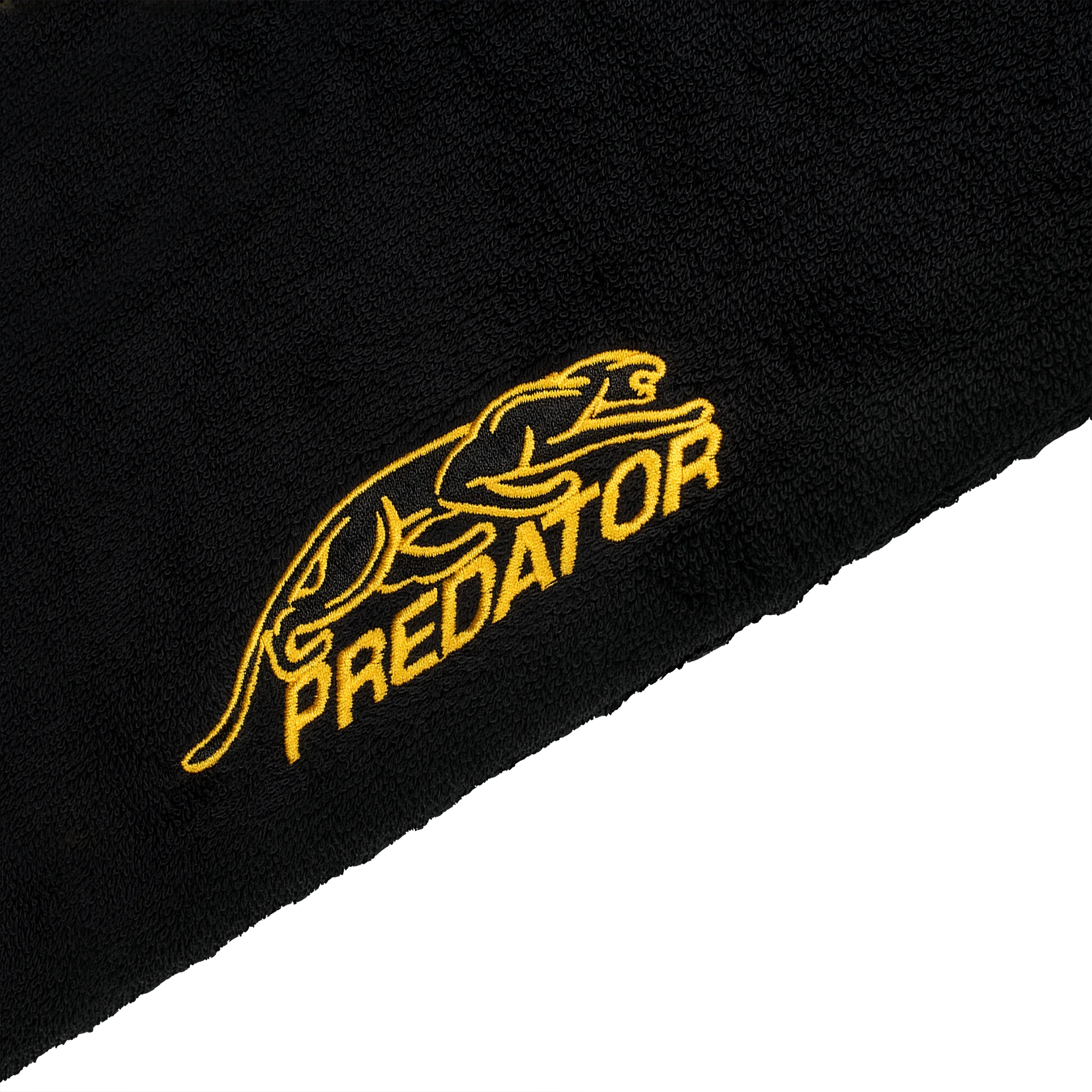 Black towel with yellow 'Predator' logo