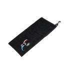 Black towel with red, white, and blue cat head logo