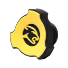 Yellow and black three-pointed pool cue bumper with circular cat head