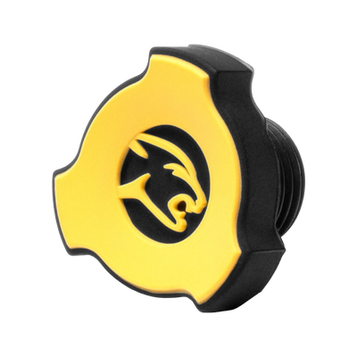 Yellow and black three-pointed pool cue bumper with circular cat head