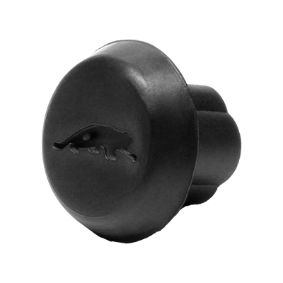 Black pool cue bumper with cat logo.