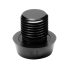 Black threaded metal cap with a logo