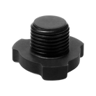 Black threaded knob on a white background.