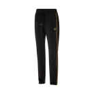 Black drawstring jogging pants with single yellow stripe