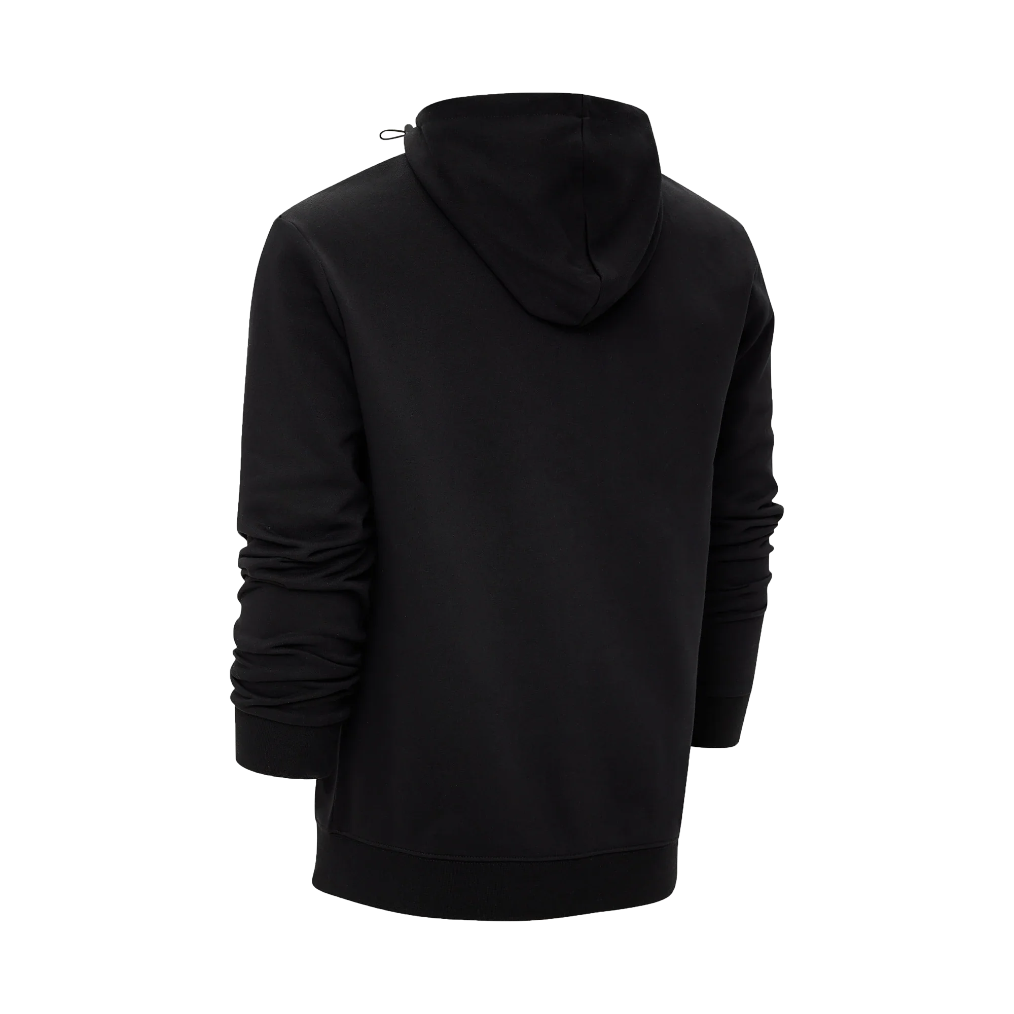 Back view of black hooded jacket