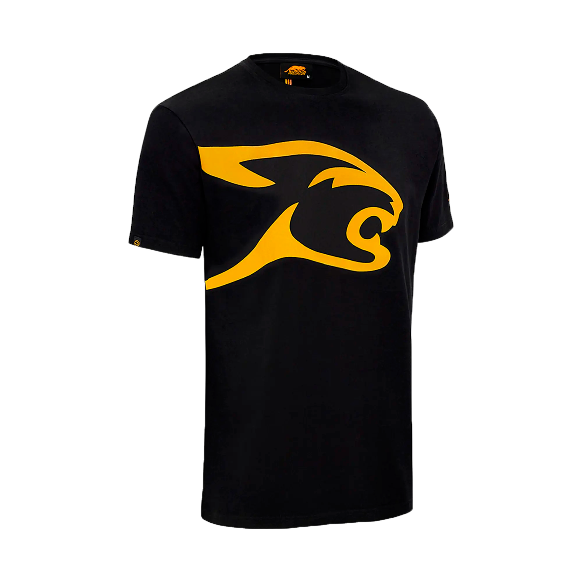 Black t-shirt with yellow cat head logo