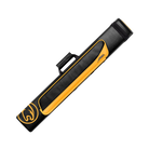 Black and yellow pool cue case with a cat head logo