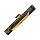 Black and yellow pool cue case with a cat head logo