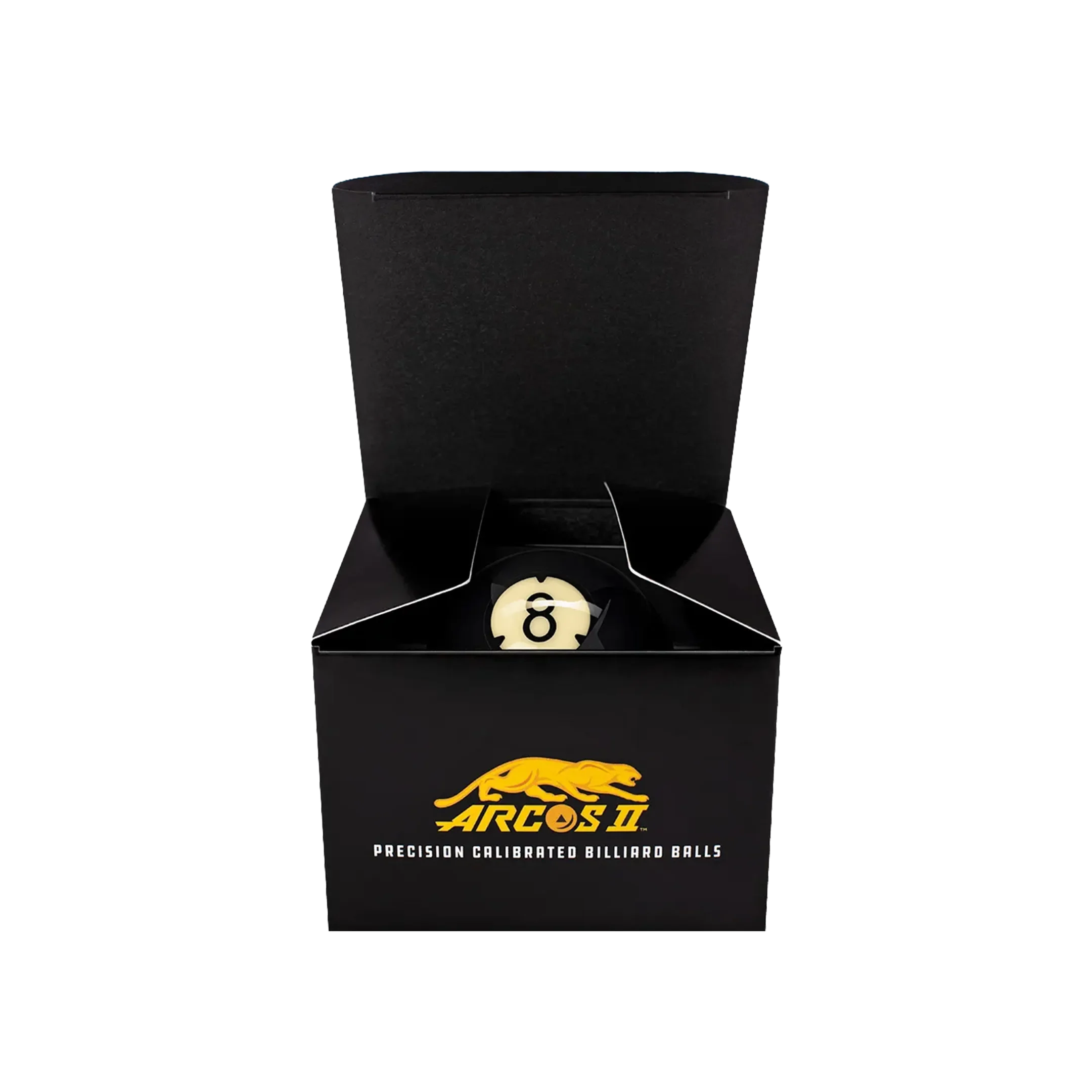 Black box with a billiard 8 ball and Arcos II branding