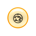 Yellow and white billiard ball with a black cat head logo