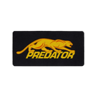 Gold stitched Predator logo on black rectangular patch.