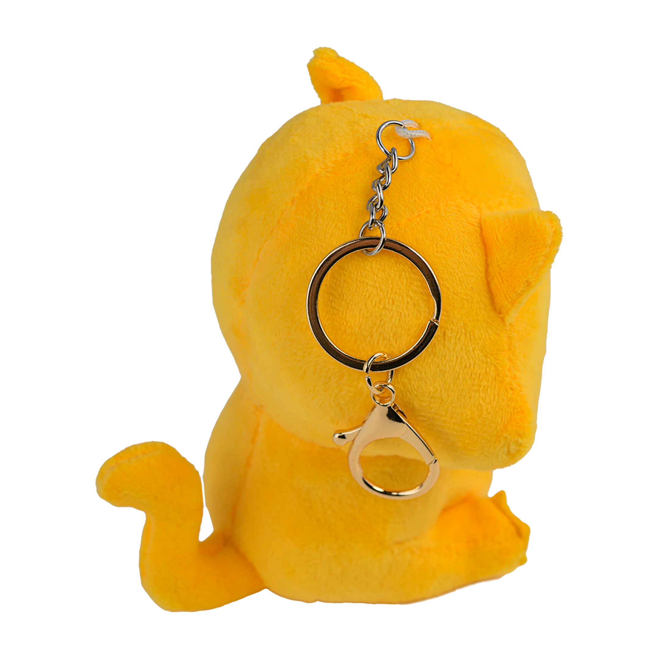 Yellow plush keychain with a metal keyring
