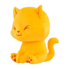 Yellow plush cat toy with a content expression