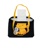 Black tote bag with a cartoon cat design and pool balls, featuring the Predator logo.