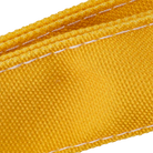 Close-up of a yellow bag strap with white stitching