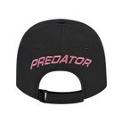 Back view of black baseball cap with pink embroidered Predator text