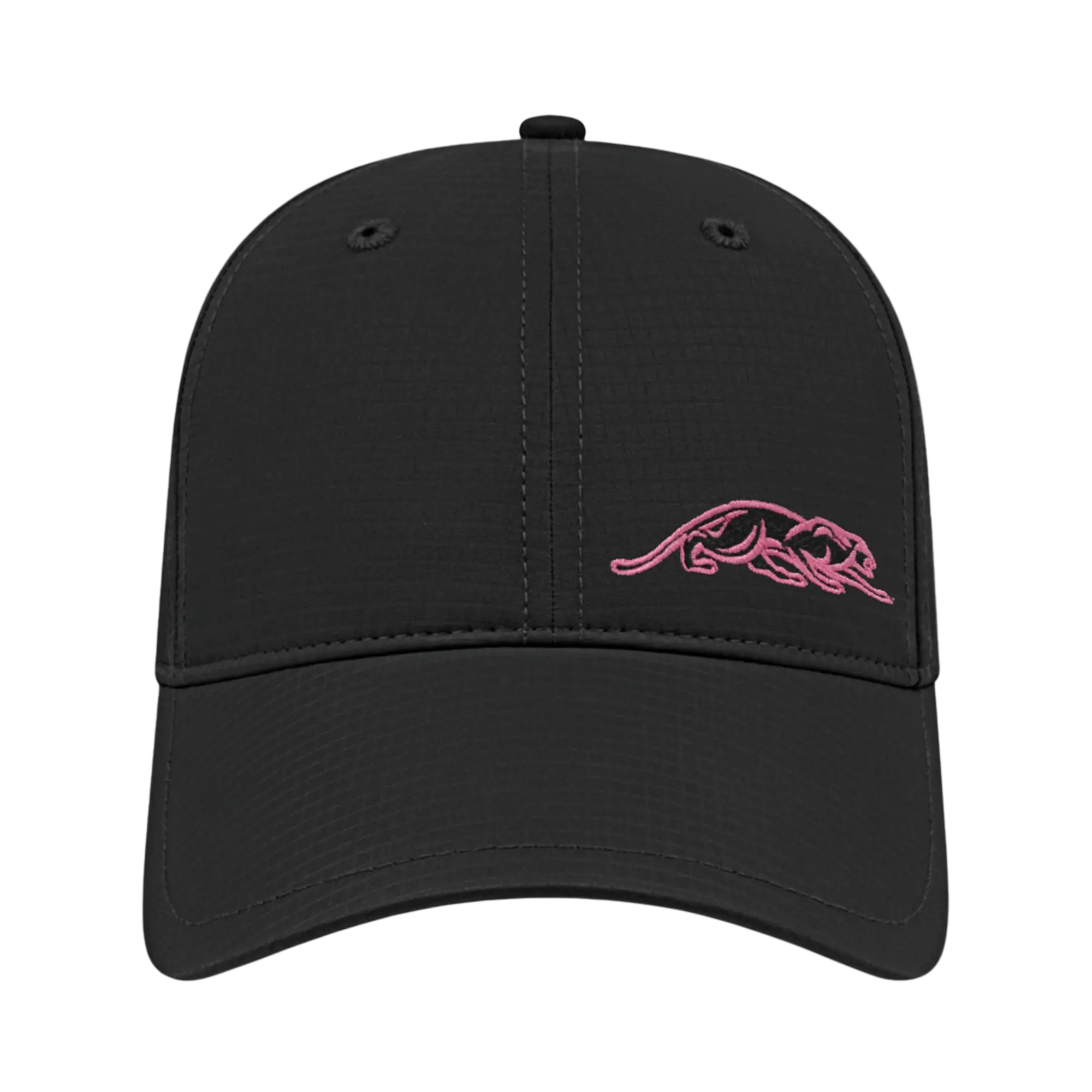 Black ball cap with pink embroidered panther logo