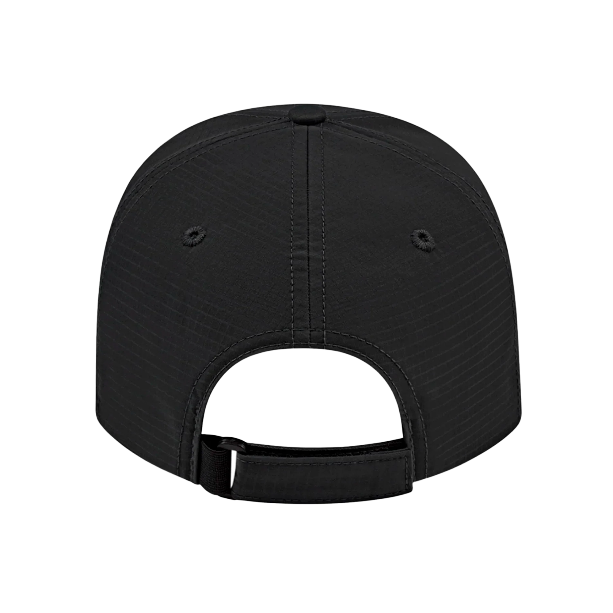 Back view of black ball cap