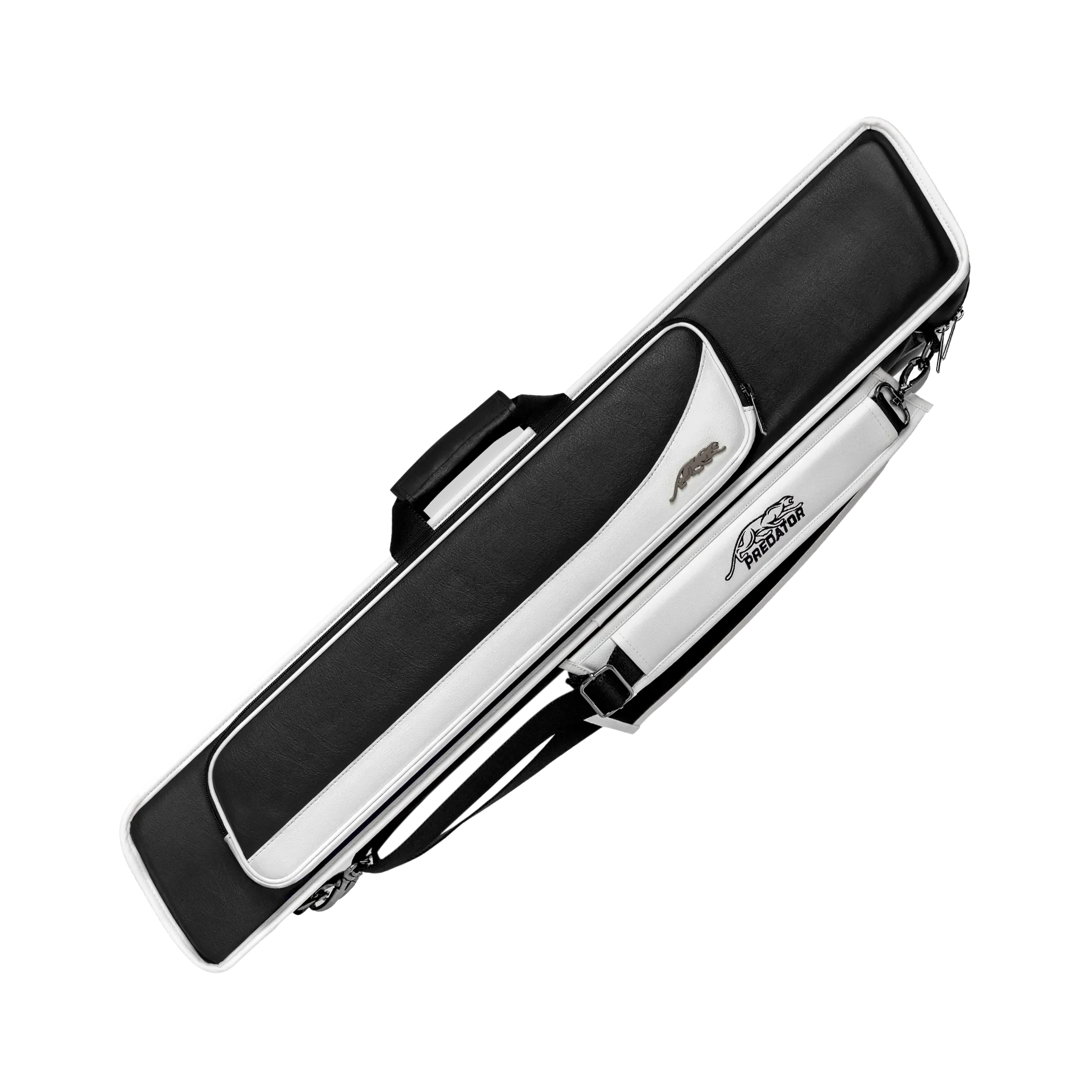 Black and White Roadline Soft Pool Cue Case Side with Predator Logo