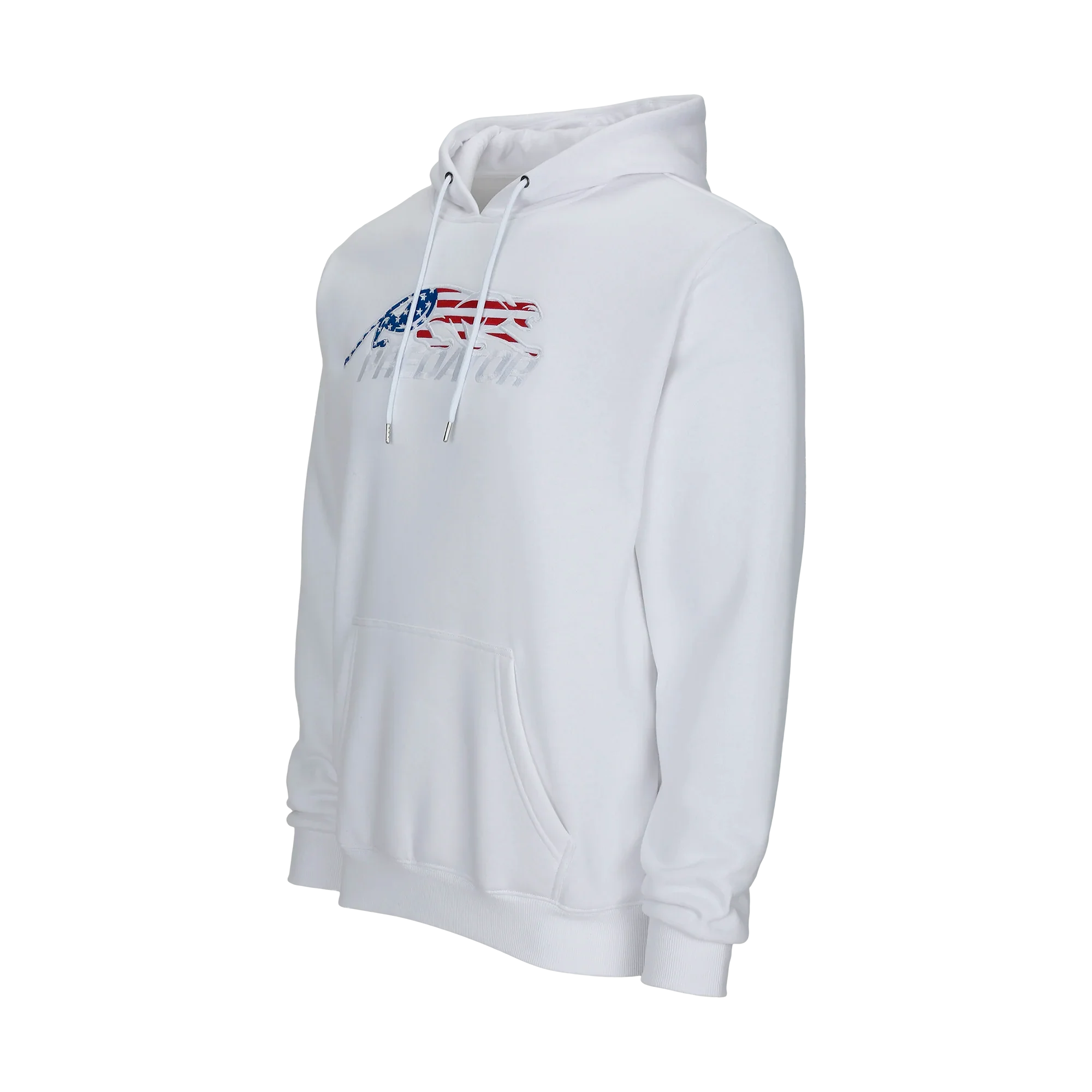White hoodie with United States flag Predator logo